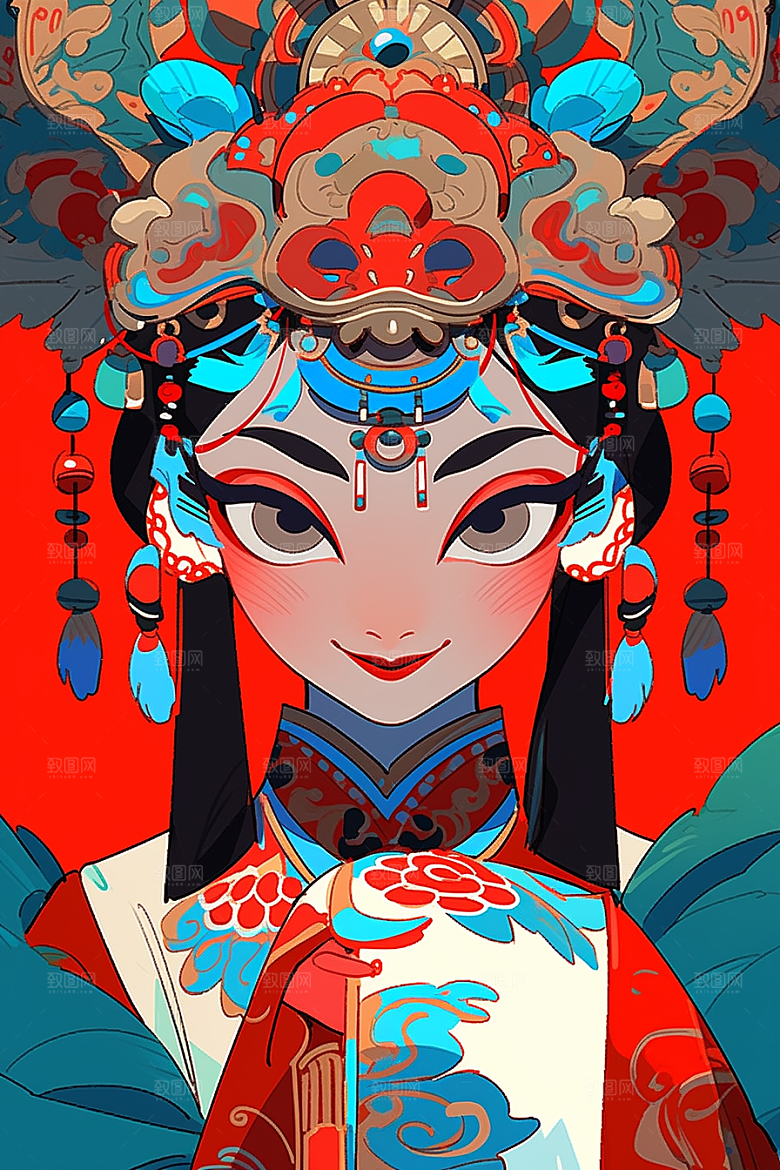 京剧女孩中国风国粹插画
