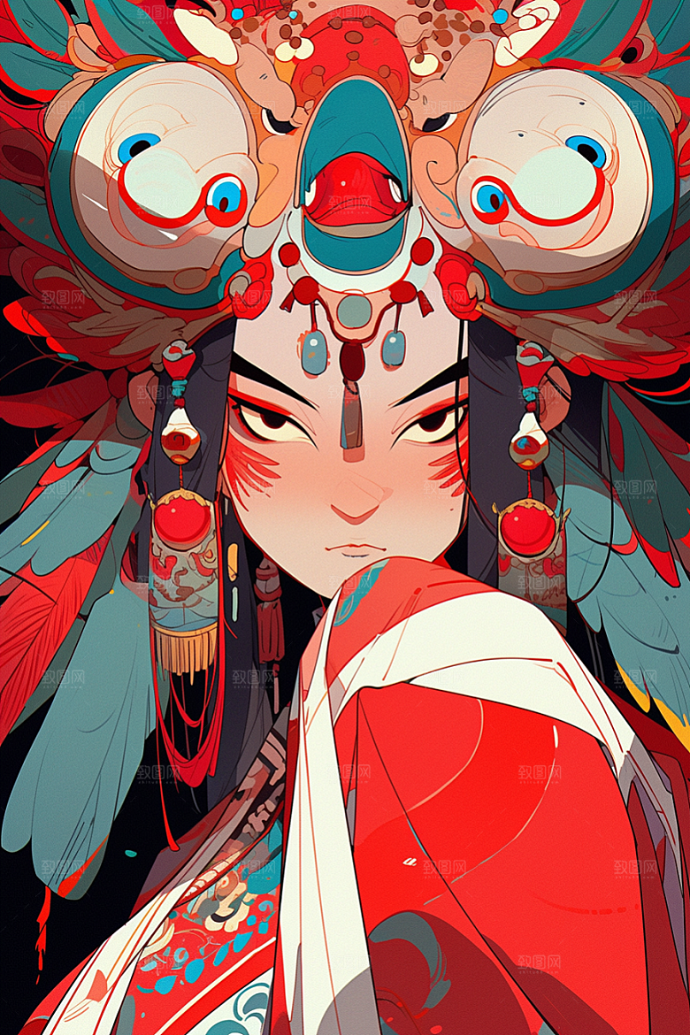 京剧女孩中国风国粹插画