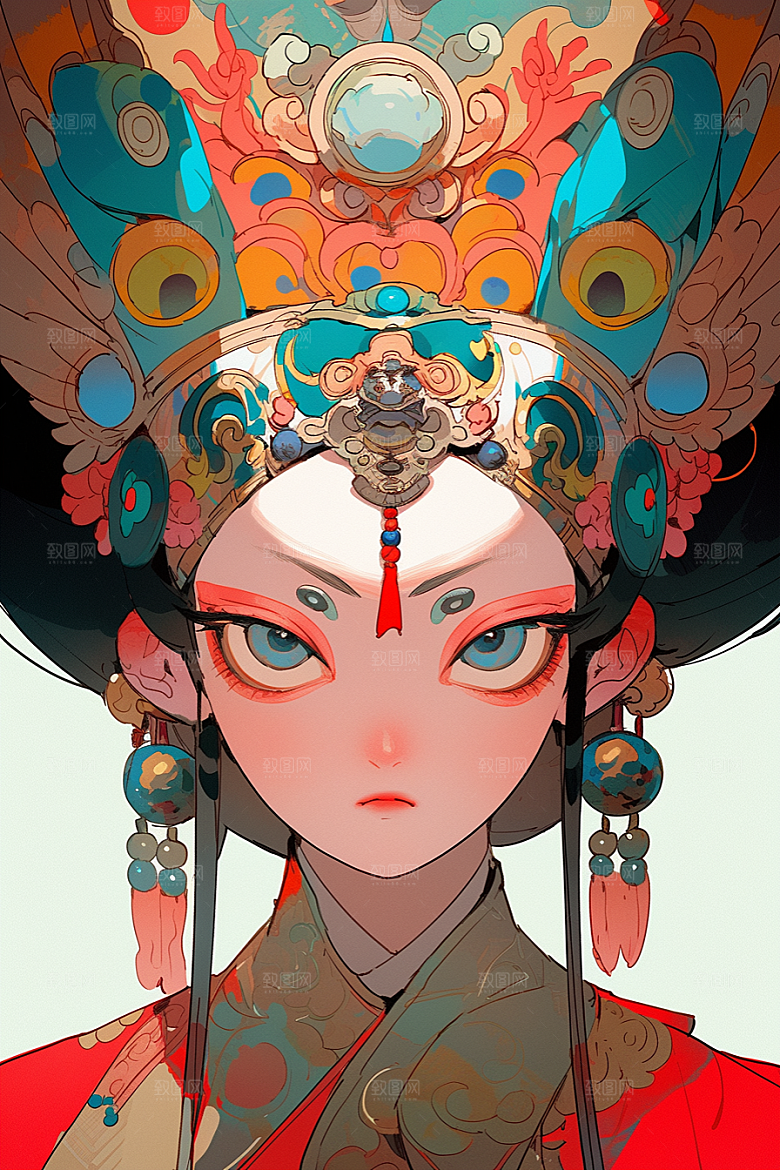 京剧女孩传统风格国粹插画