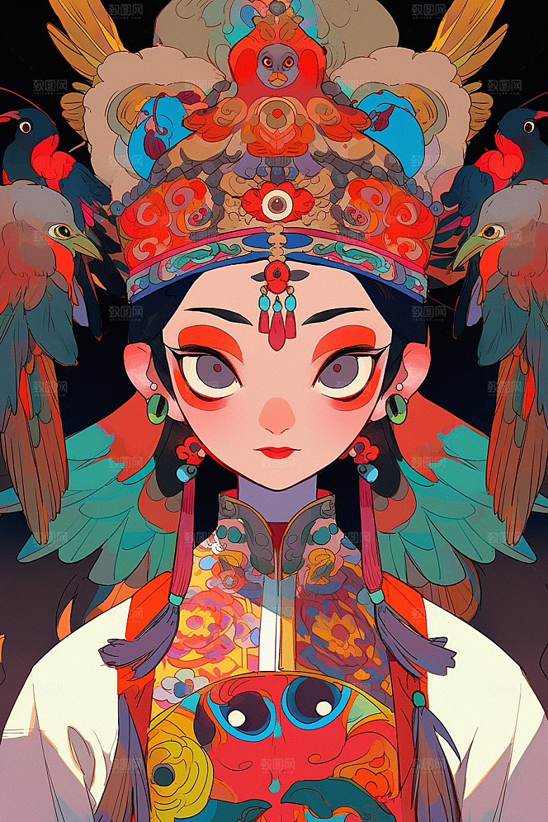 京剧女孩国粹传统风格插画