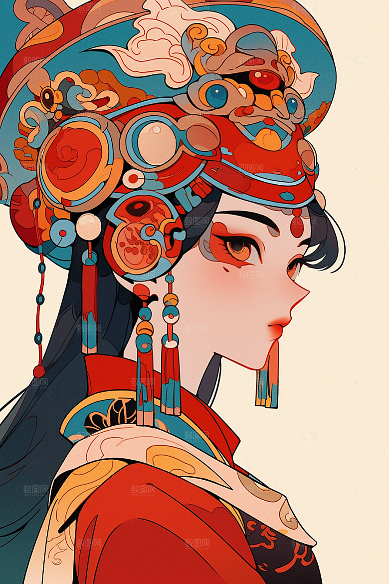 京剧女孩国潮手绘插画