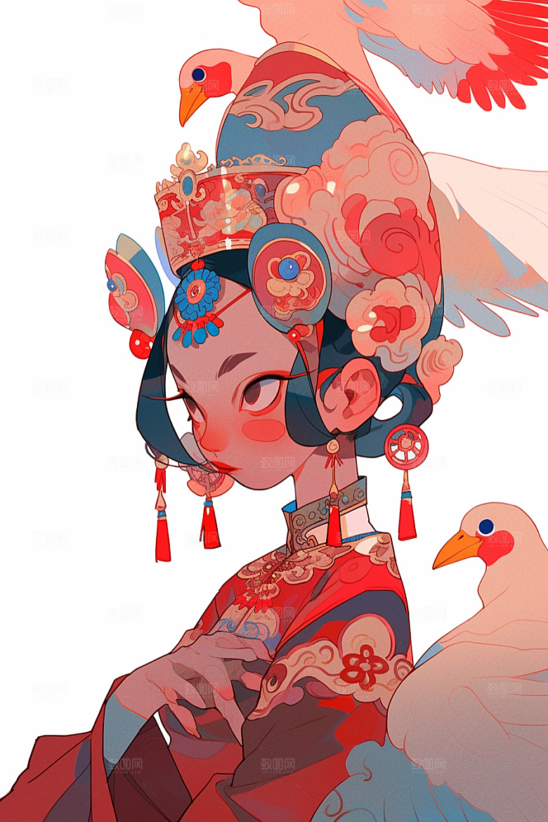 京剧女孩国潮戏剧插画