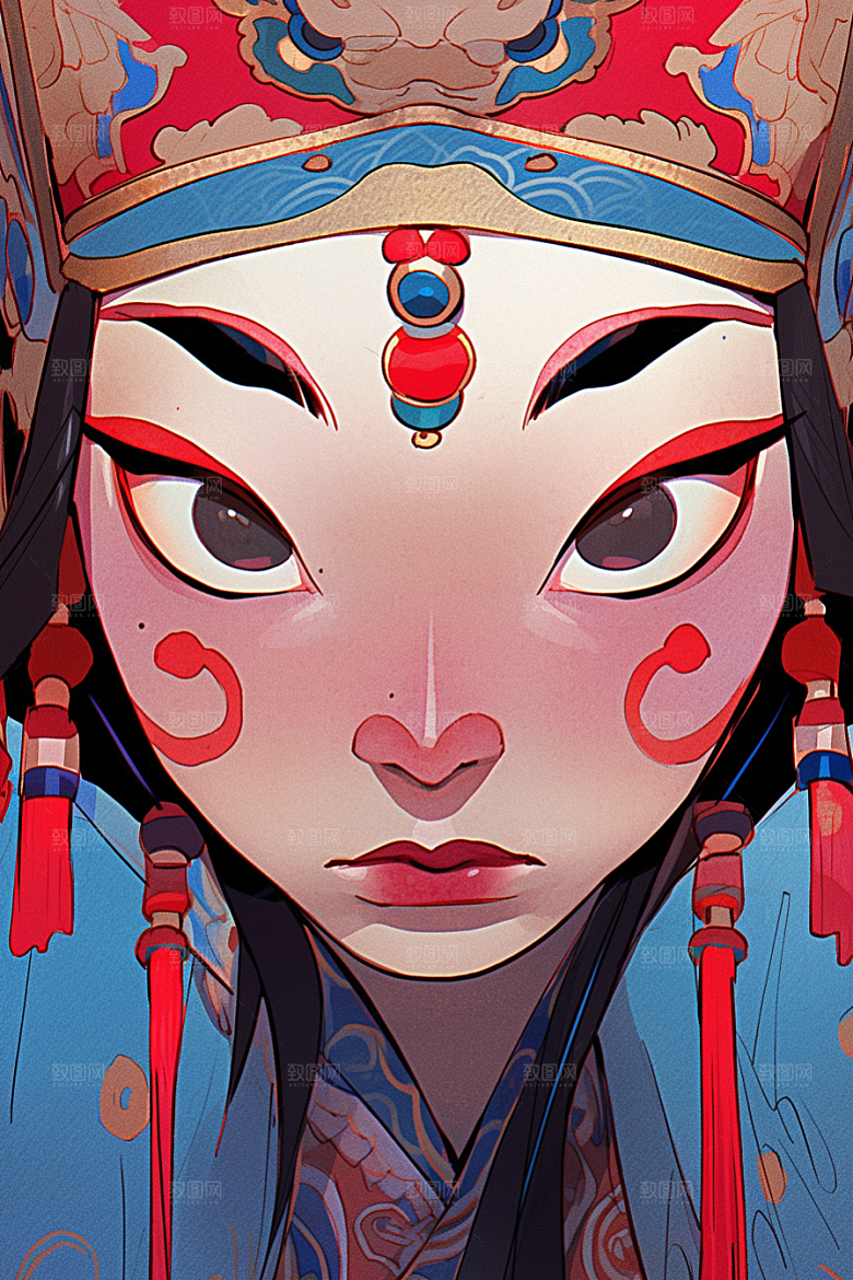 京剧女孩中国风中式插画