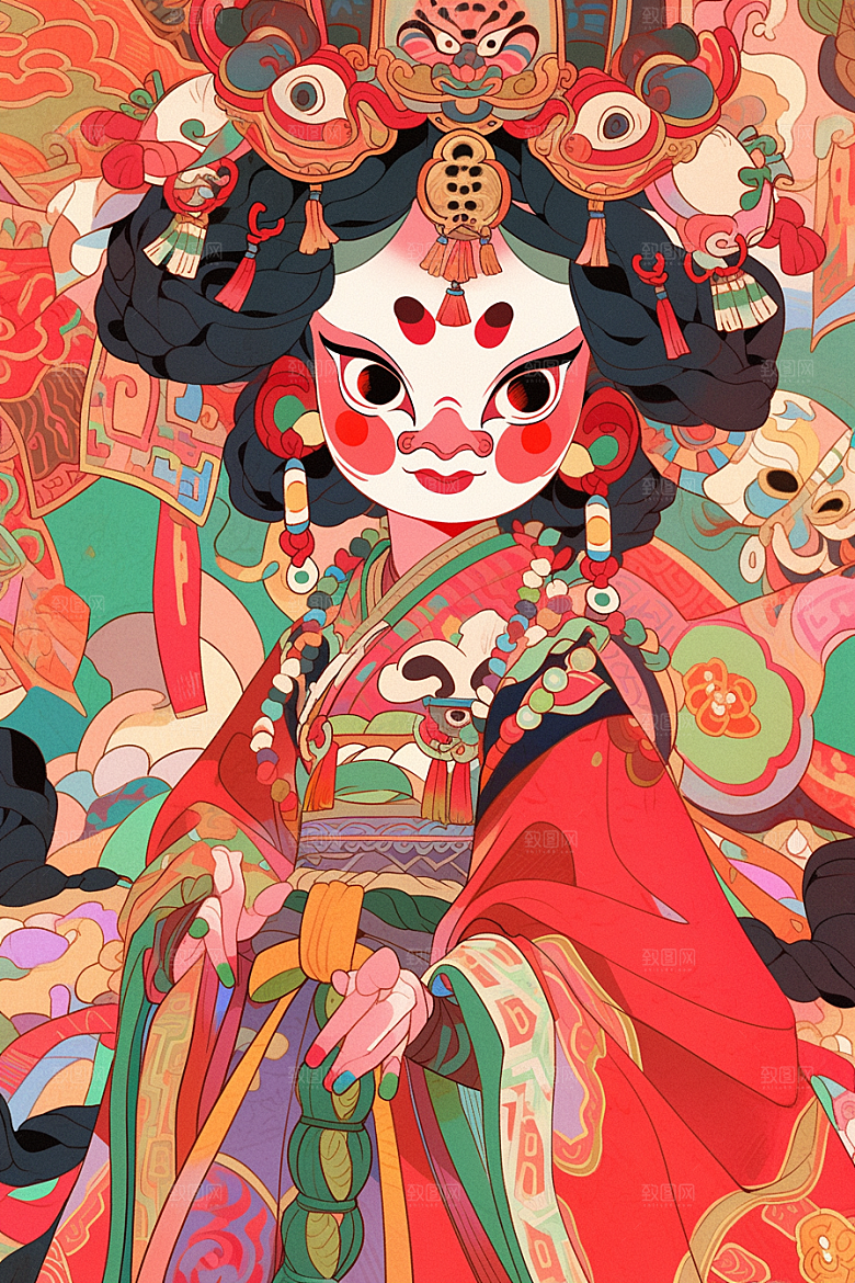 京剧女孩戏曲戏剧插画