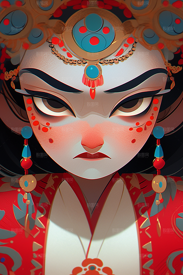 京剧女孩中国风中式插画