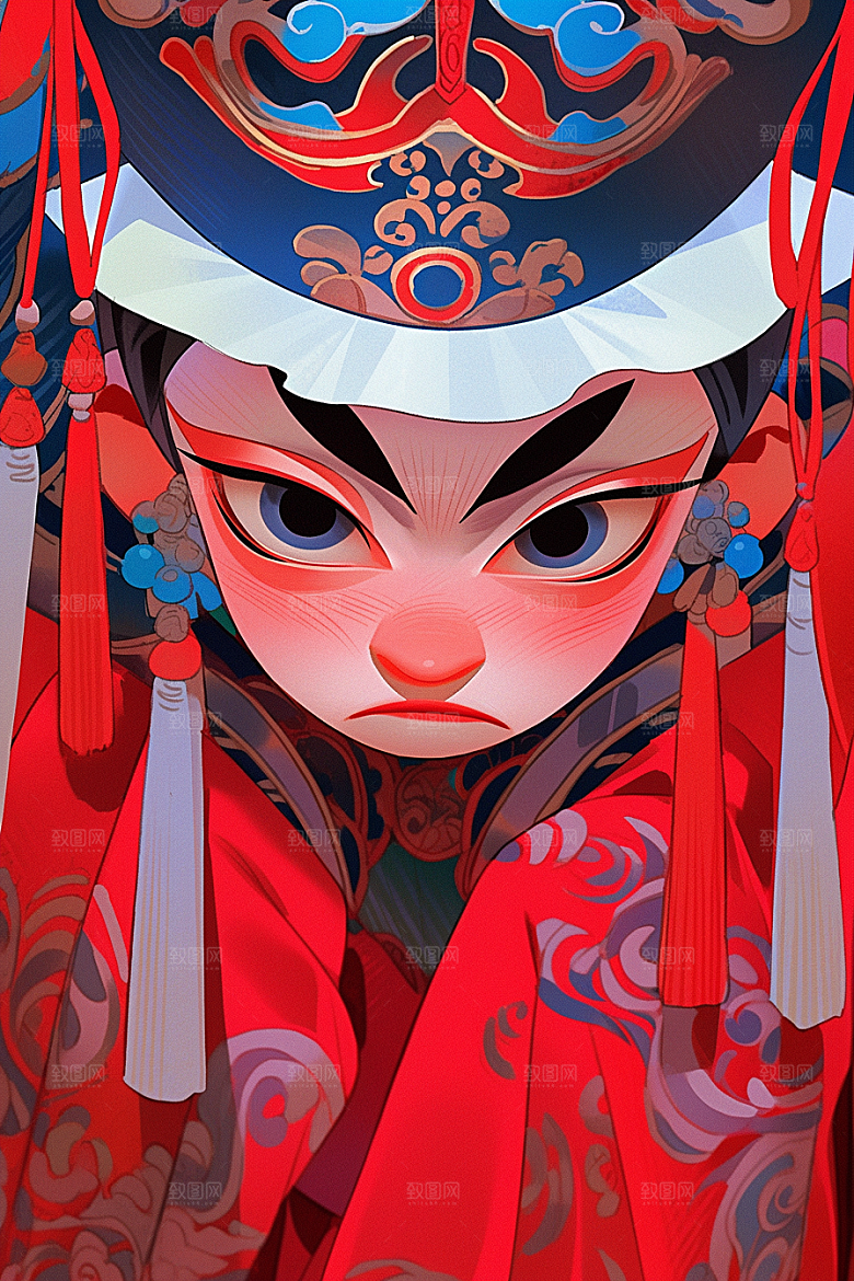 京剧女孩手绘国粹插画