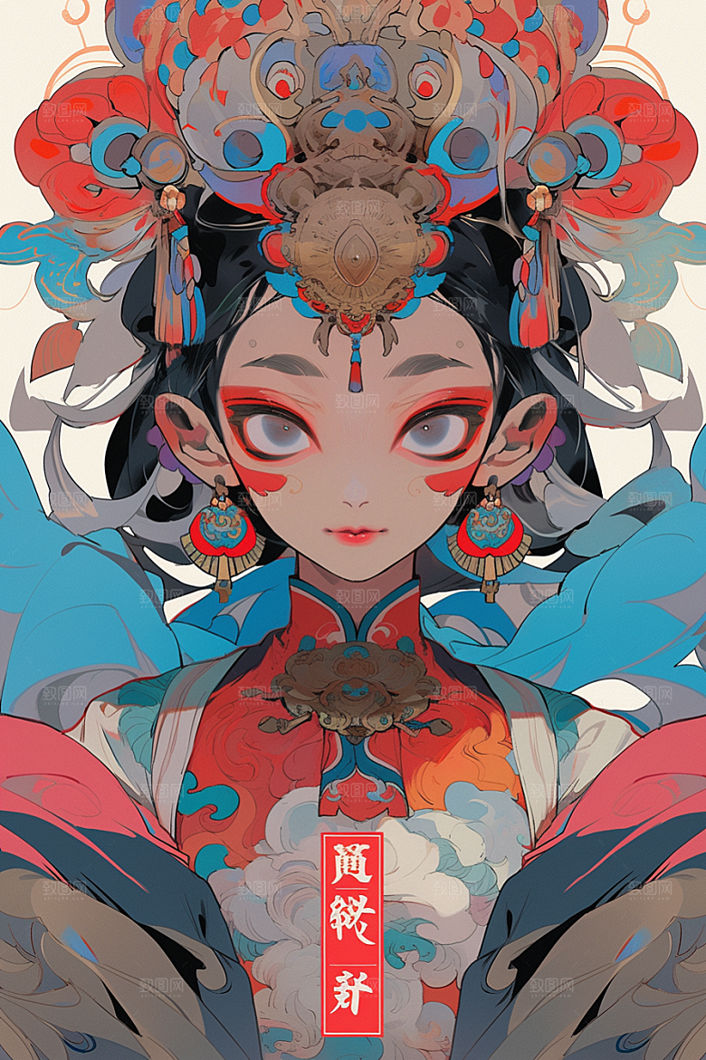 京剧女孩国粹手绘插画