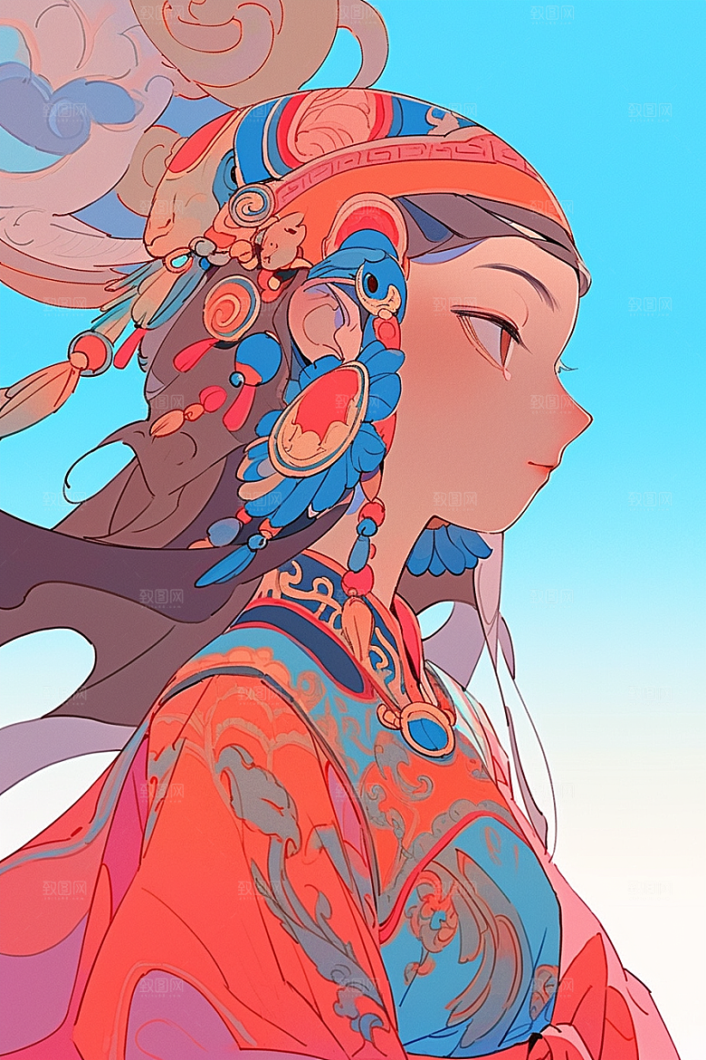 京剧女孩手绘戏曲插画