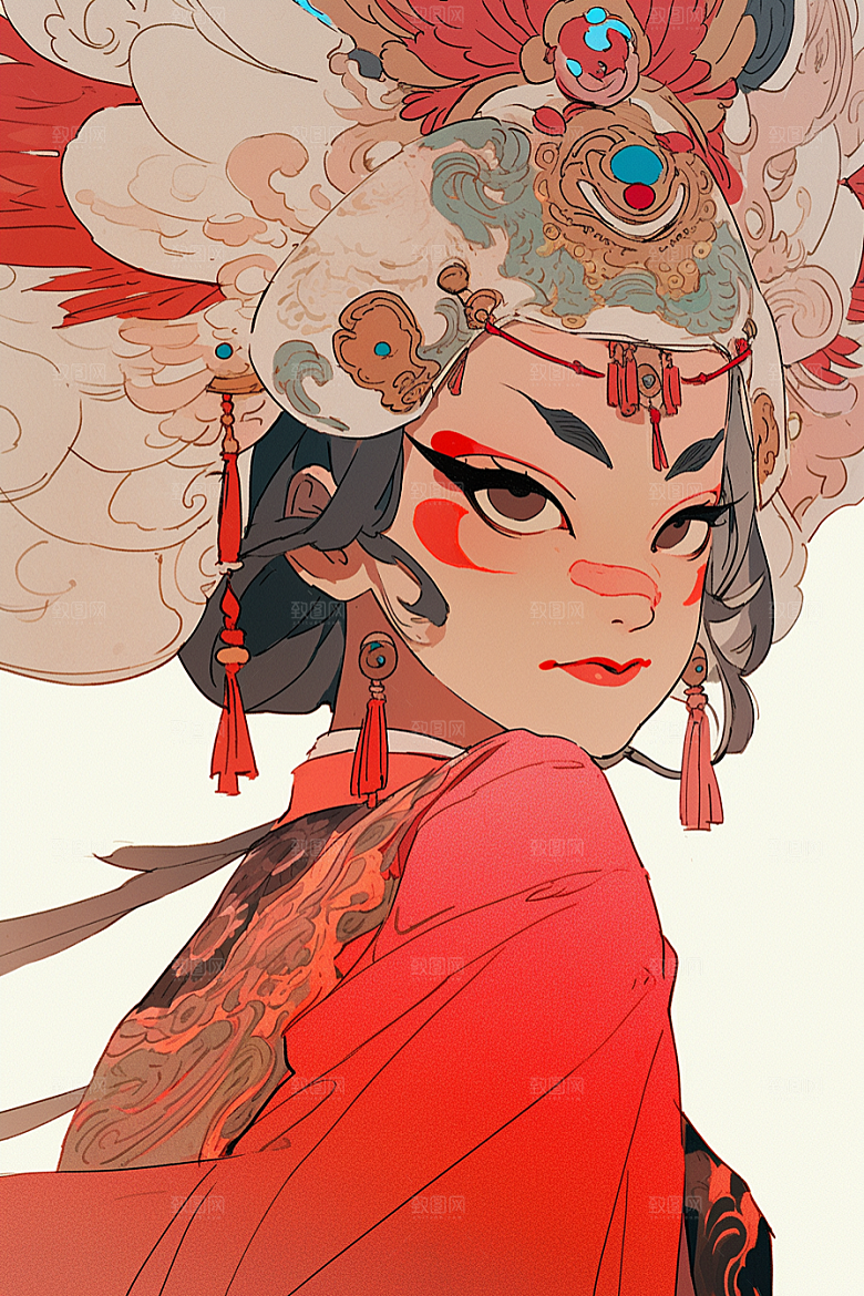京剧女孩传统风格国粹插画
