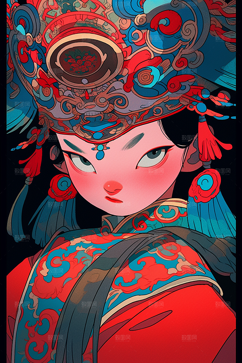 京剧女孩国粹传统风格插画