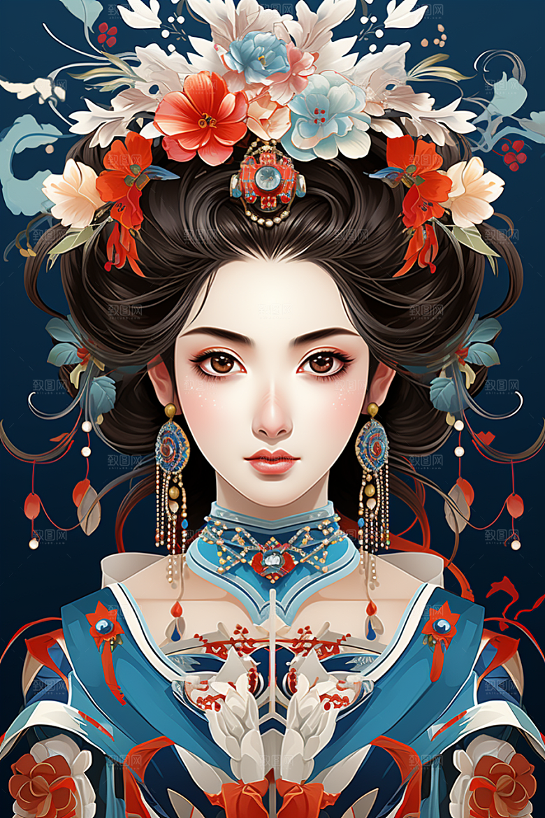 京剧女孩戏剧中国风插画