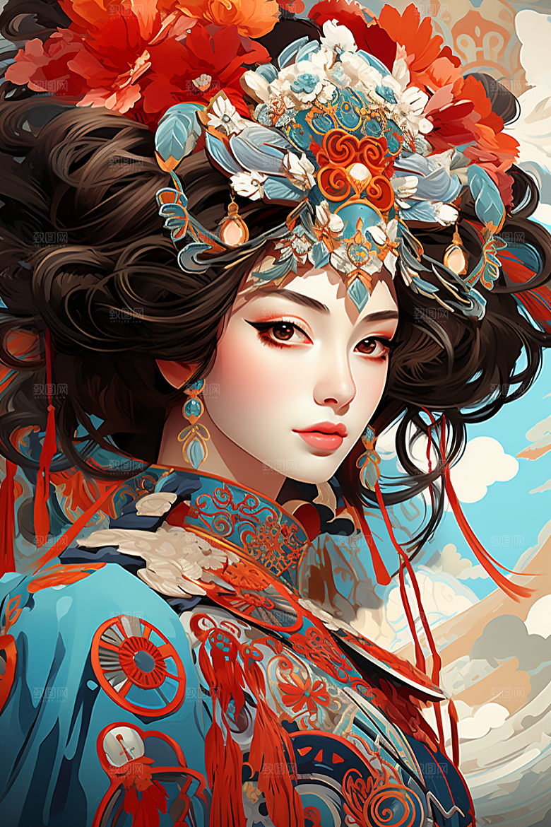 京剧女孩戏剧中式插画