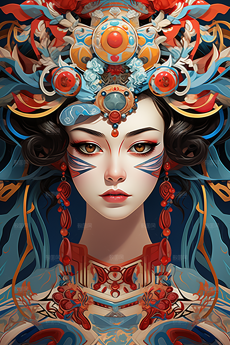 京剧女孩国粹中国风插画