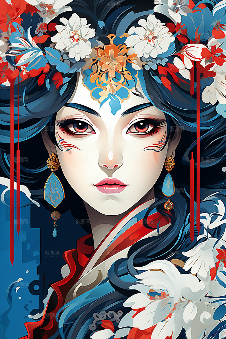 京剧女孩戏剧中式插画