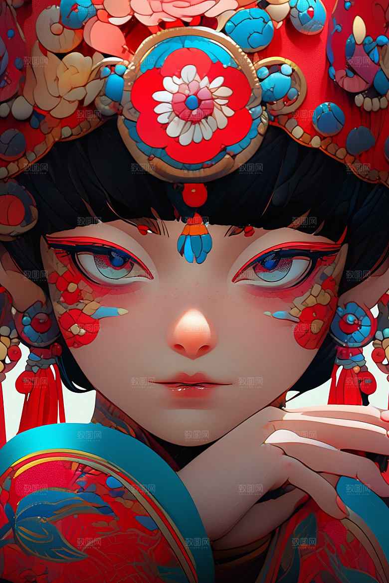 京剧女孩国粹传统风格插画