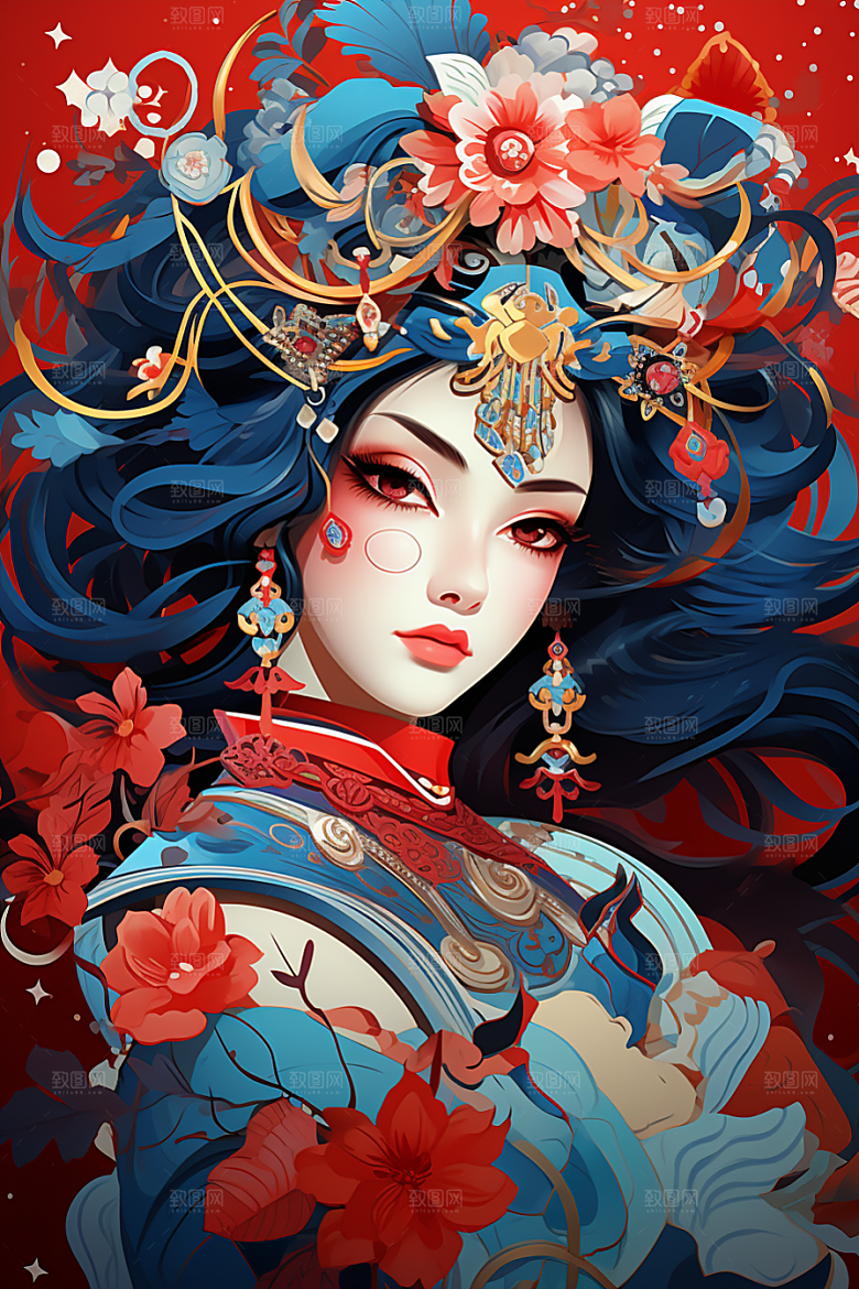 京剧女孩戏剧国粹插画