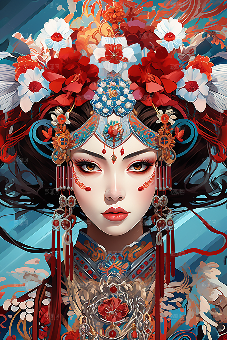 京剧女孩中国风中式插画