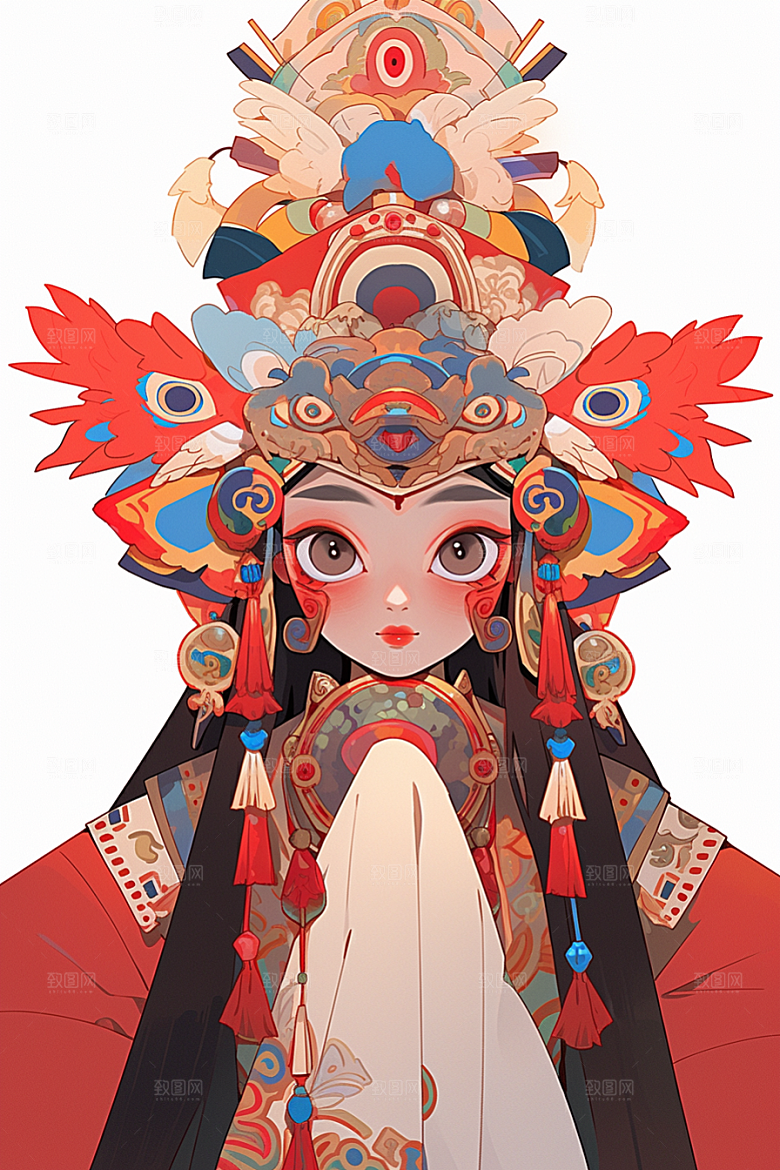 京剧女孩中式扮相插画