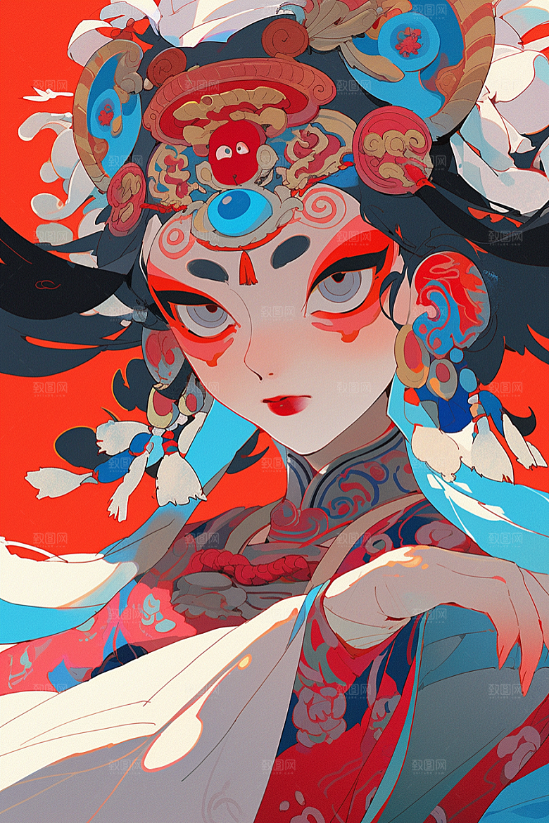 京剧女孩传统风格国潮插画