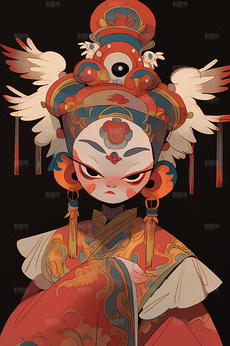 京剧女孩国潮戏剧插画