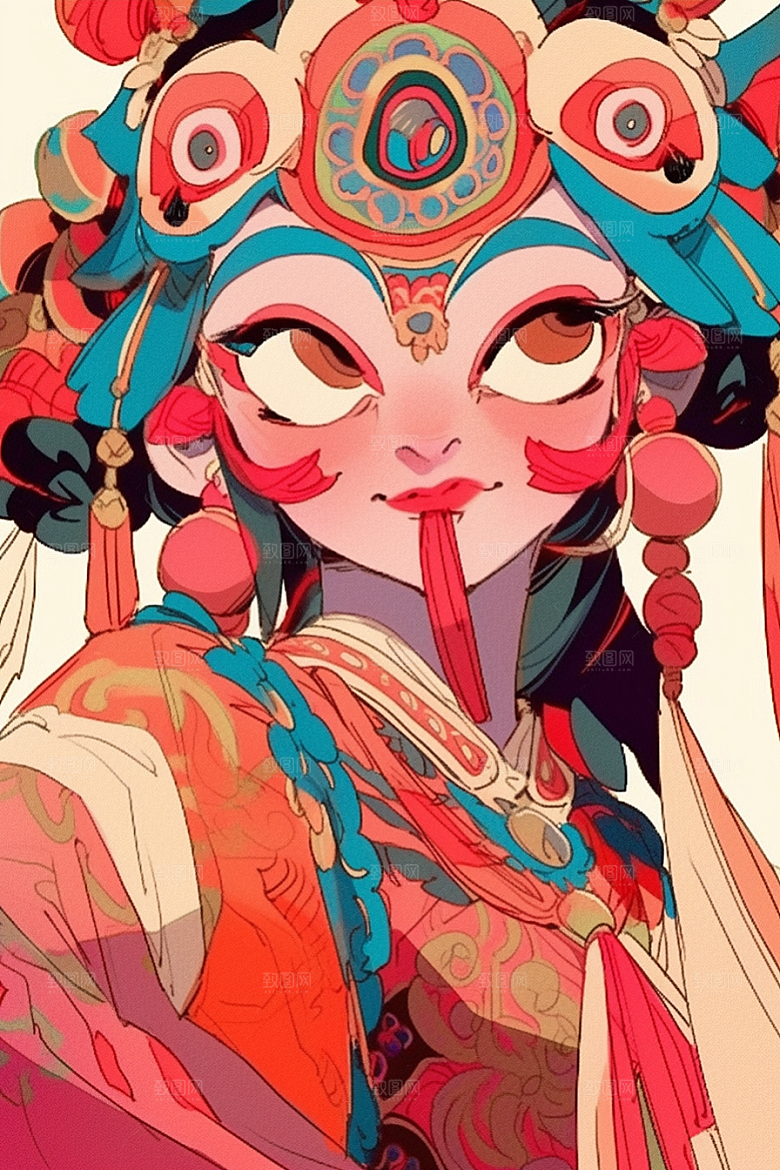 京剧女孩手绘国粹插画