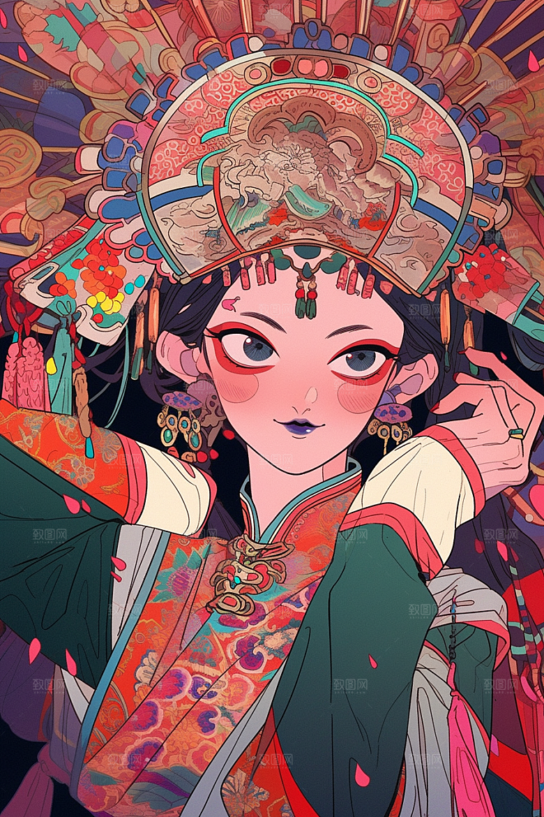 京剧女孩国粹戏曲插画