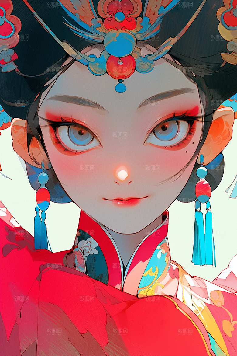 京剧女孩国潮扮相插画