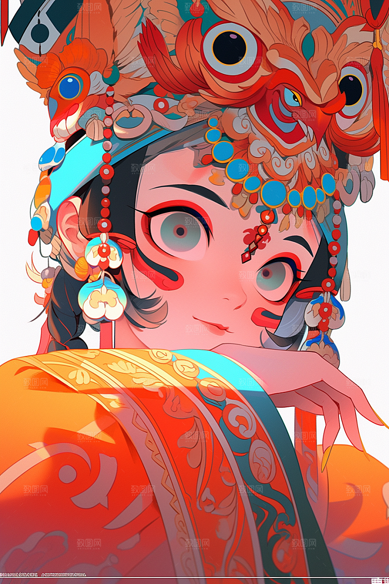 京剧女孩手绘戏剧插画