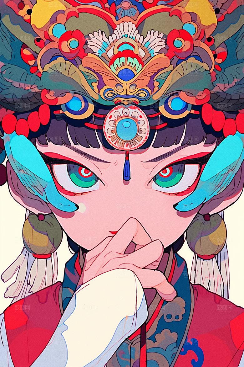 京剧女孩手绘扮相插画