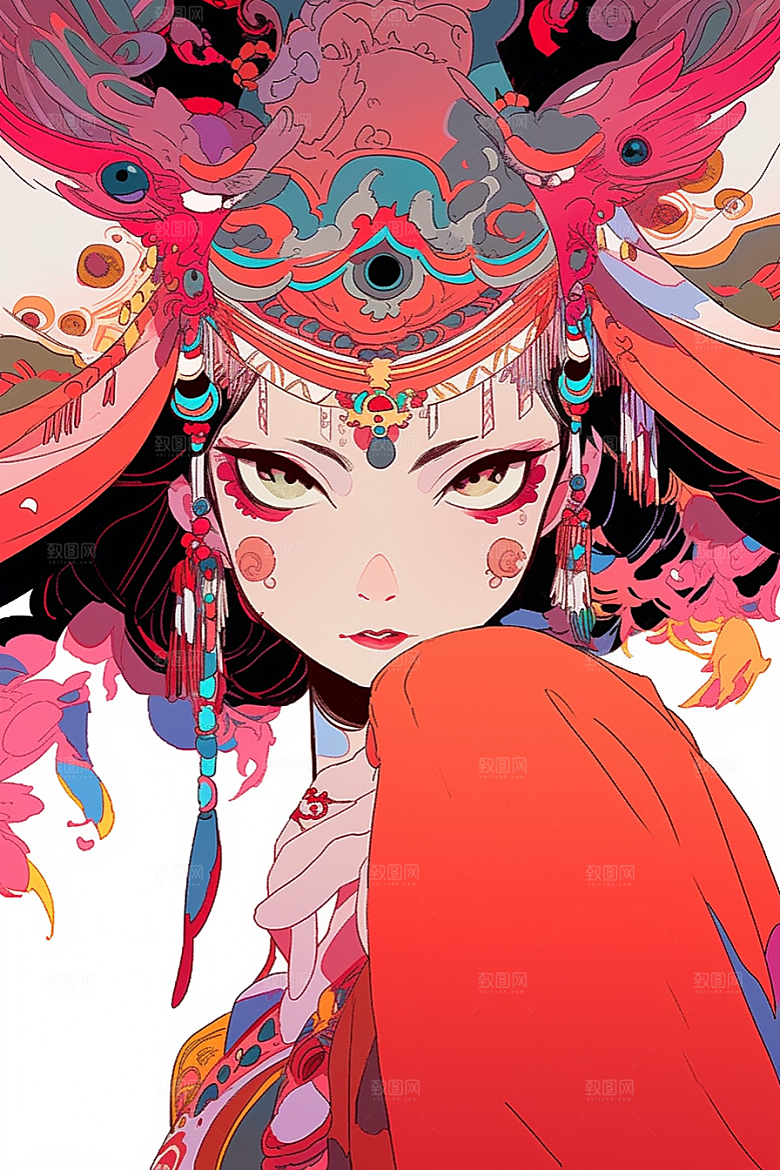 京剧女孩中国风手绘插画
