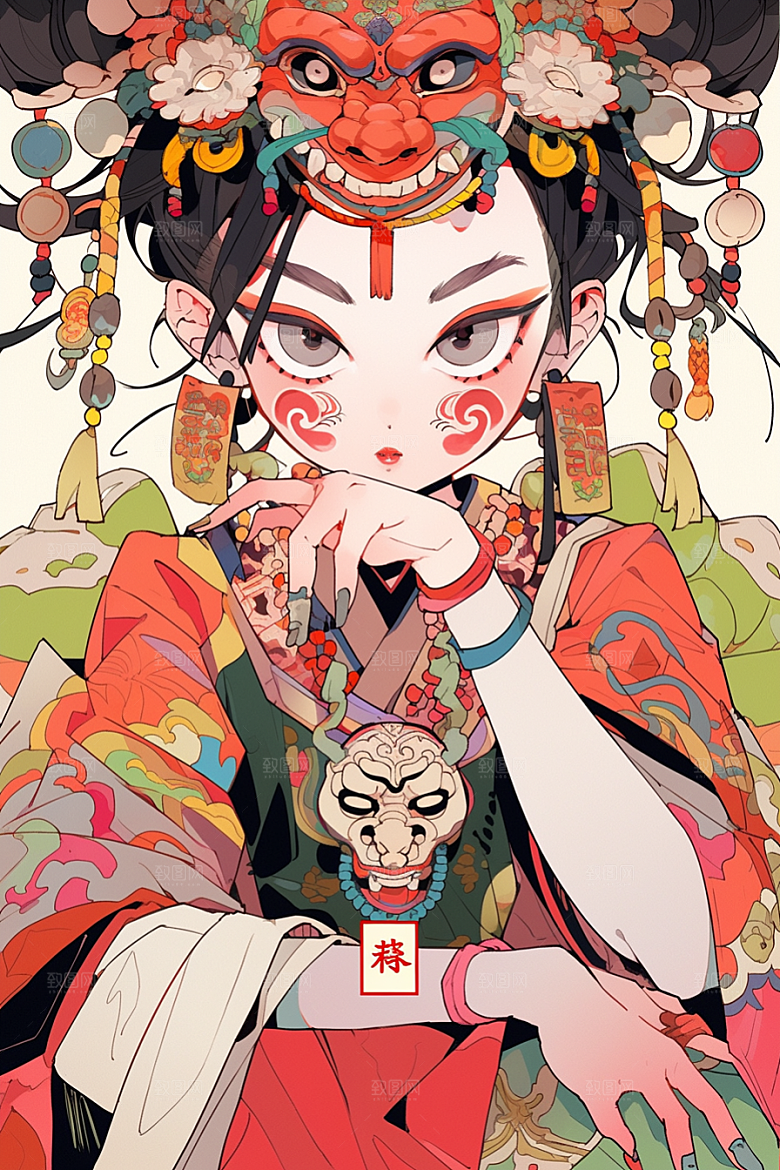 京剧女孩国粹手绘插画