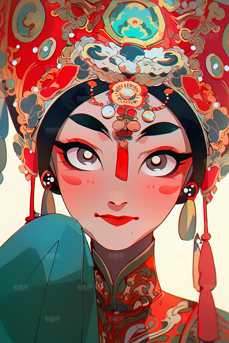京剧女孩戏剧扮相插画
