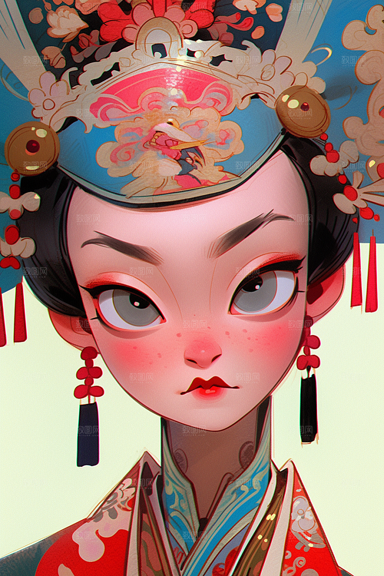 京剧女孩国粹扮相插画