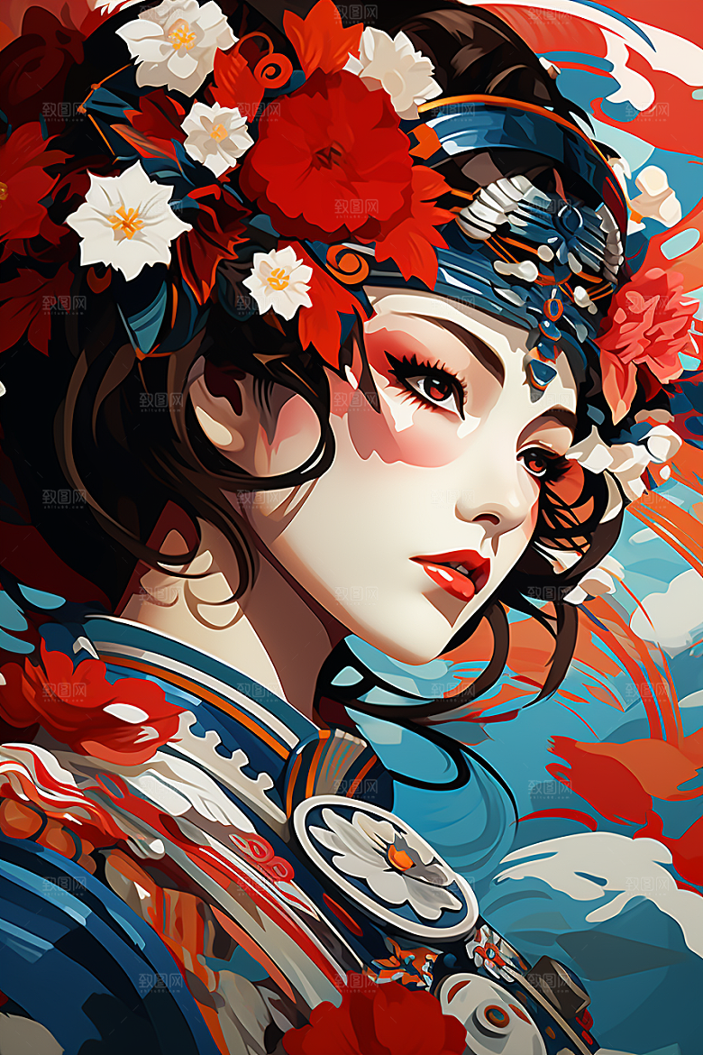 京剧女孩国粹手绘插画