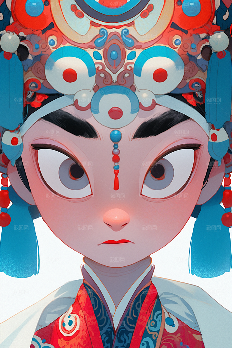 京剧女孩戏剧扮相插画