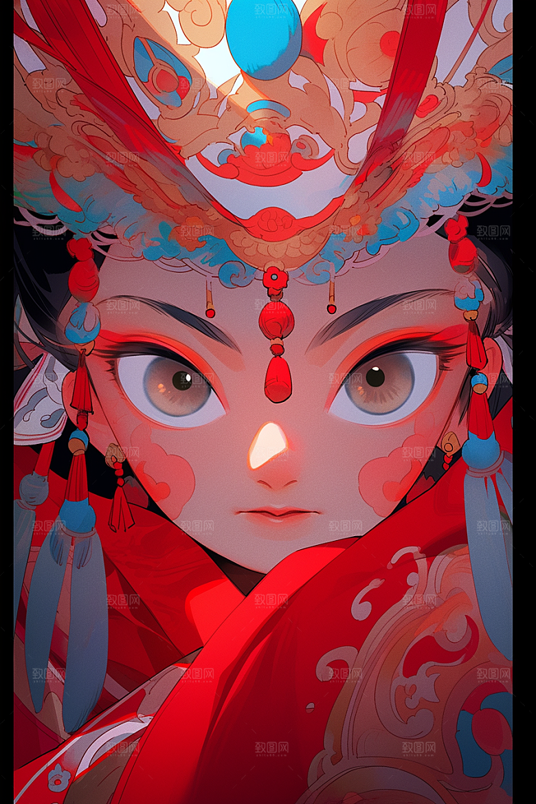 京剧女孩手绘戏剧插画