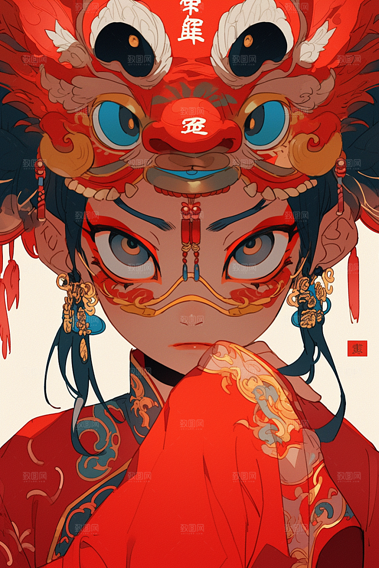 京剧女孩国粹传统风格插画