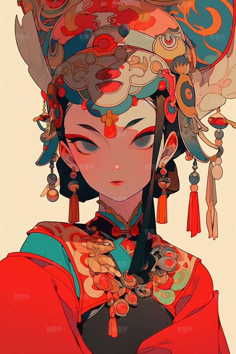 京剧女孩国粹扮相插画