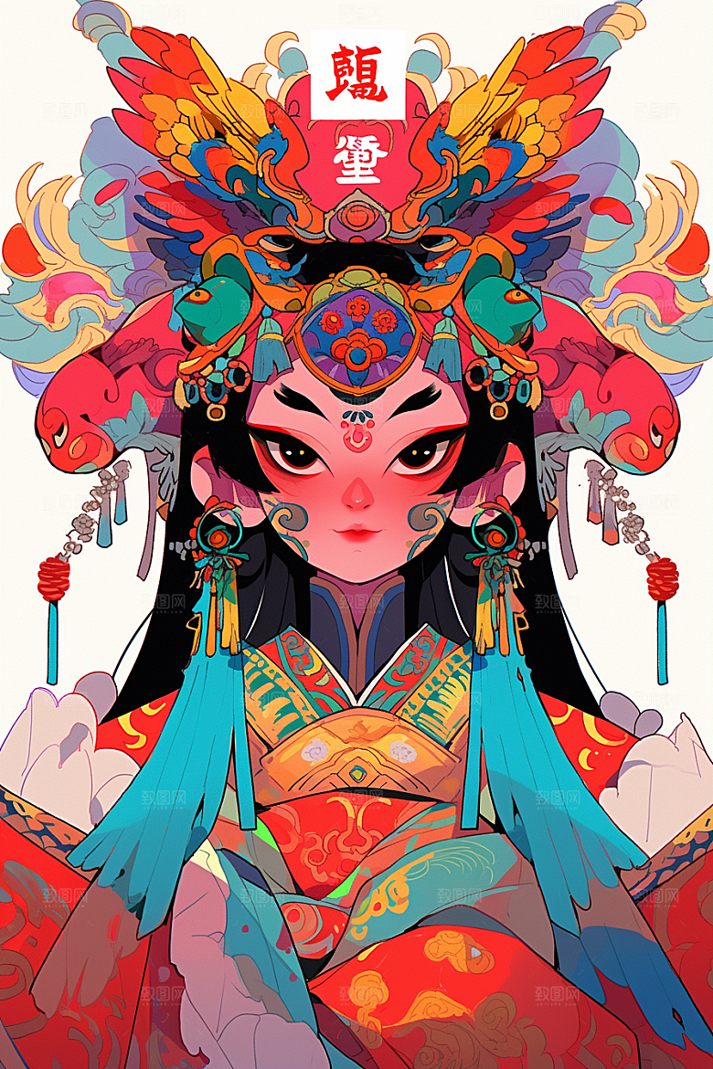 京剧女孩传统风格手绘插画