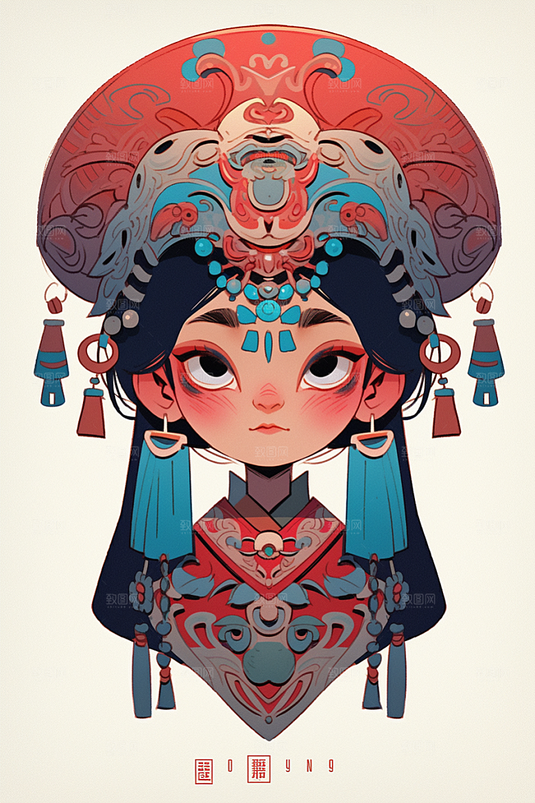 京剧女孩国粹中式插画