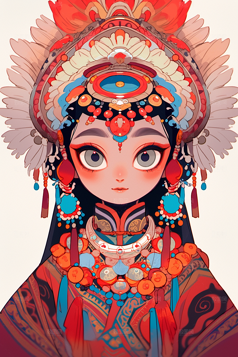 京剧女孩扮相国潮插画