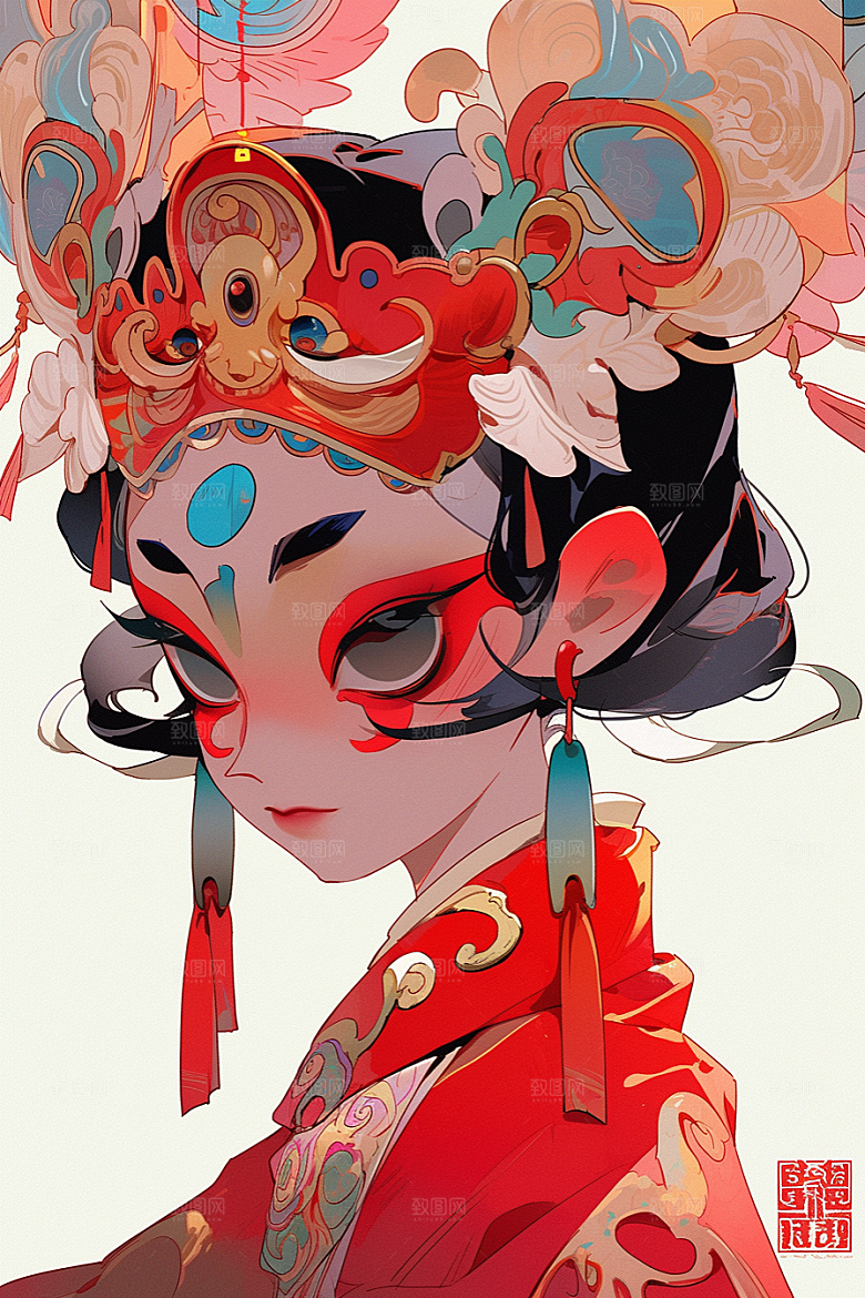 京剧女孩中式扮相插画