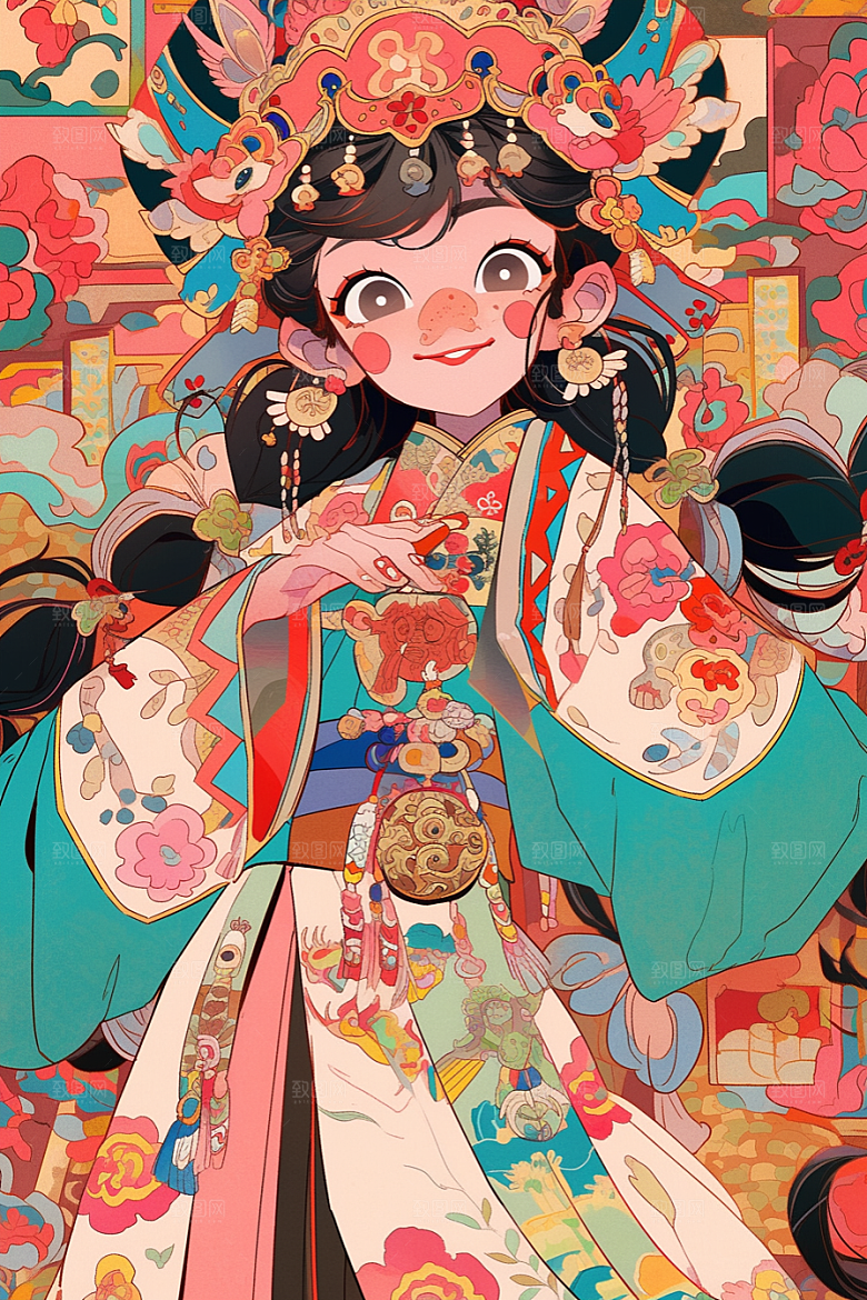 京剧女孩戏剧传统风格插画