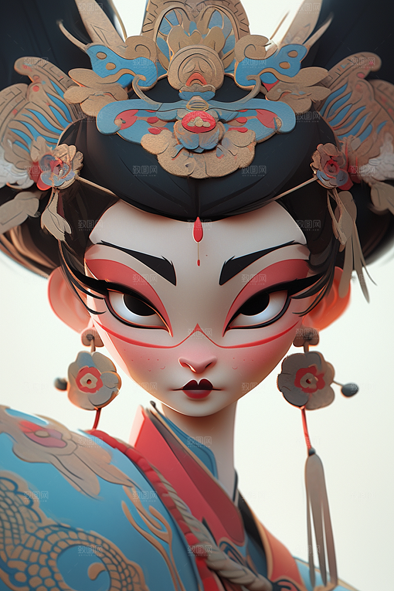 京剧女孩中国风中式插画