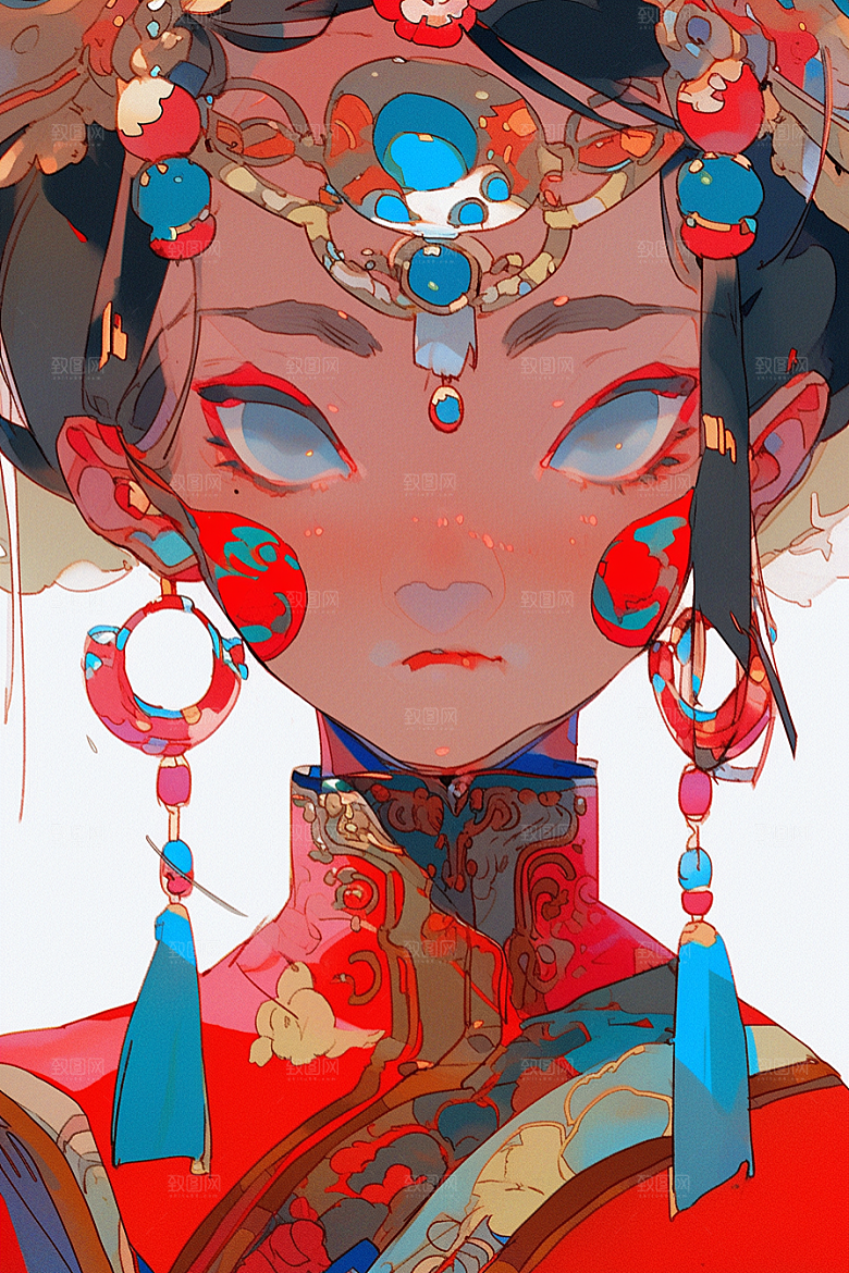 京剧女孩扮相戏曲插画