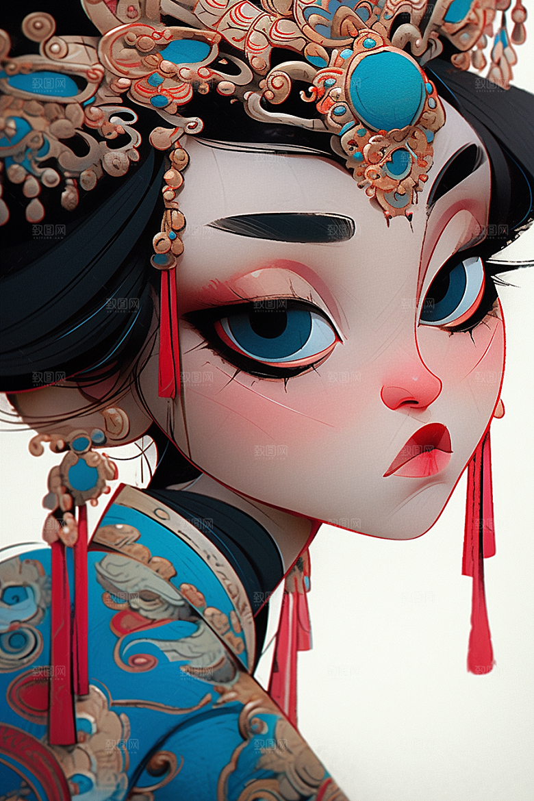 京剧女孩手绘中式插画