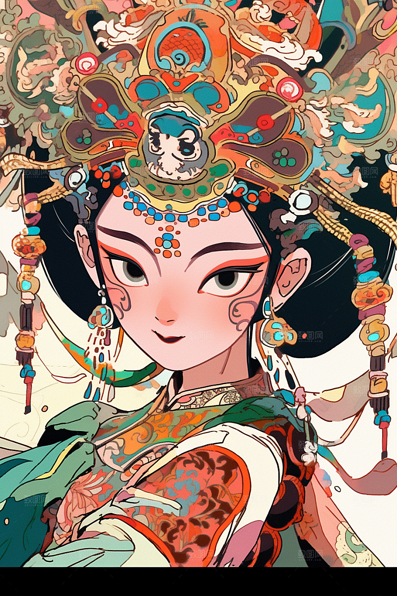 京剧女孩中式传统风格插画