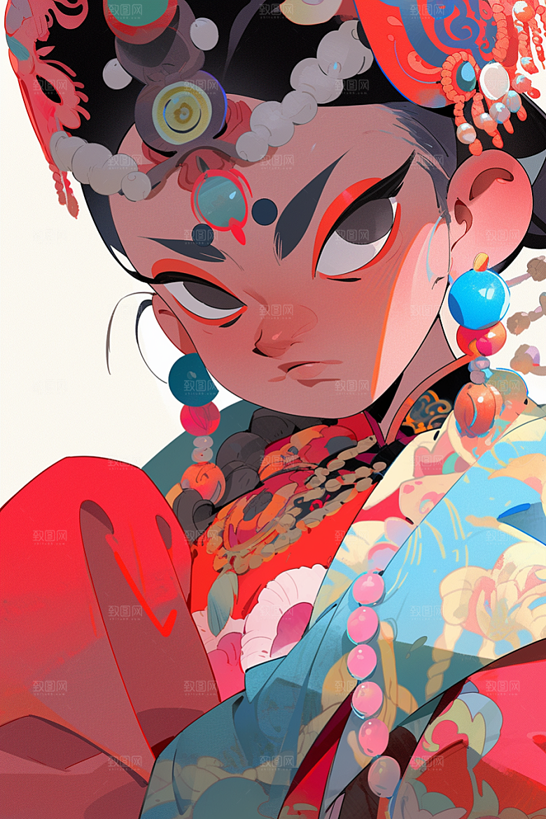京剧女孩传统风格扮相插画
