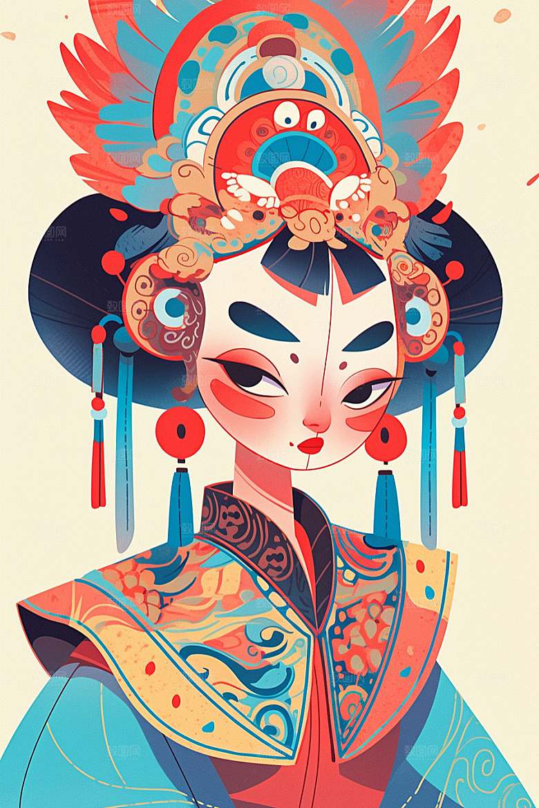 京剧女孩戏剧扮相插画