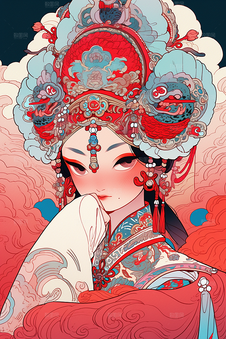 京剧女孩国粹国潮插画